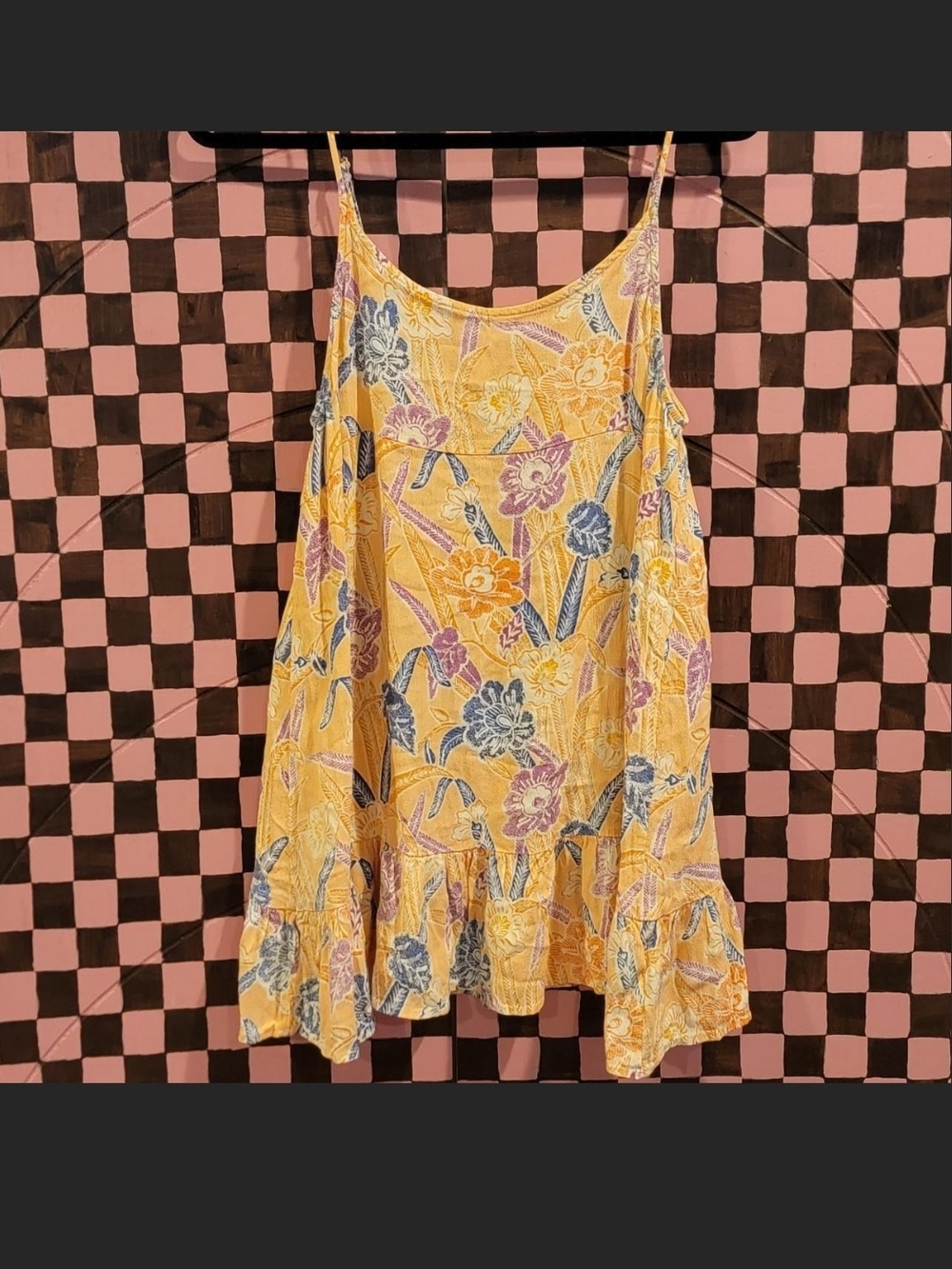 Urban Outfitters Yellow Floral Mini Dress with Multicolor Blooms